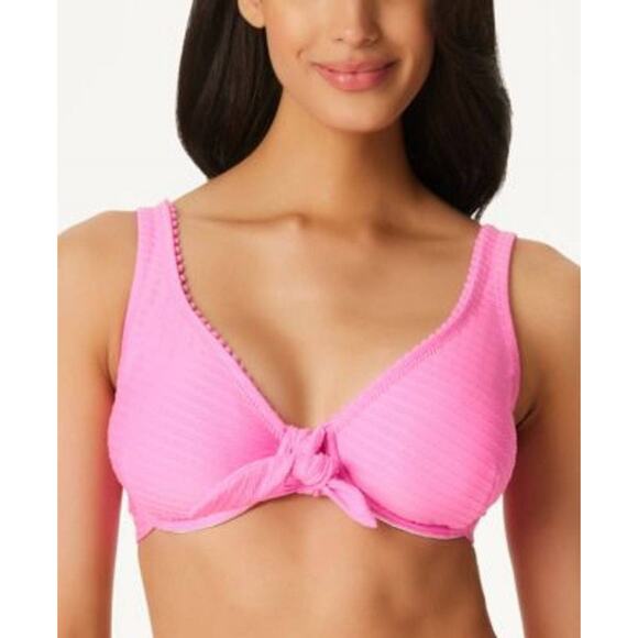 NWT Jessica Simpson Pretty in Pique Tie-Front Bikini Top Pink Size SD - Picture 1 of 8